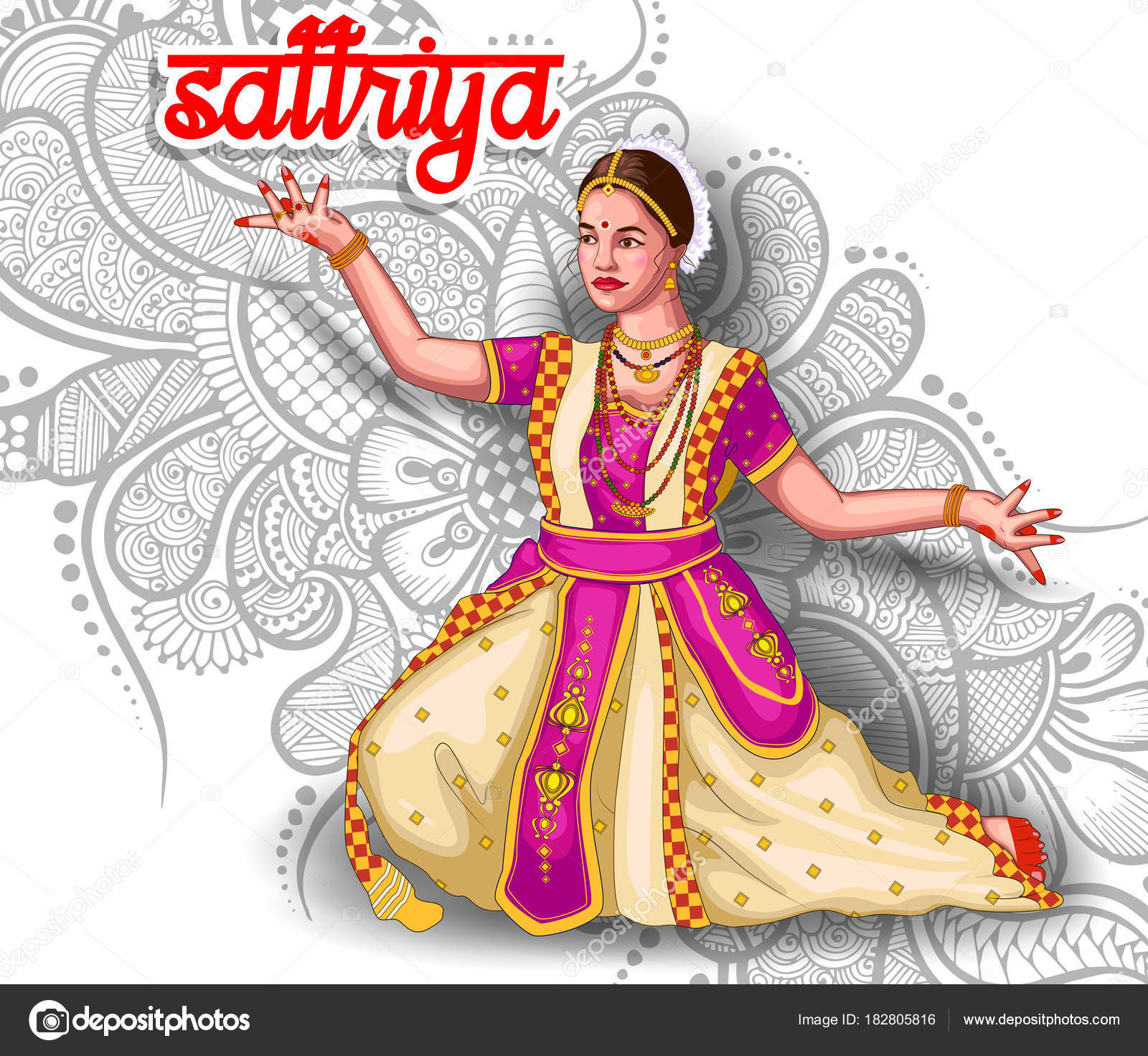 Illustration Indian Sattriya Dance Form Stock Vector by ©ColorBolt 182805816