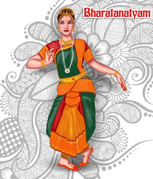Illustration Indian Bharatnatyam Dance Form — Stock Vector