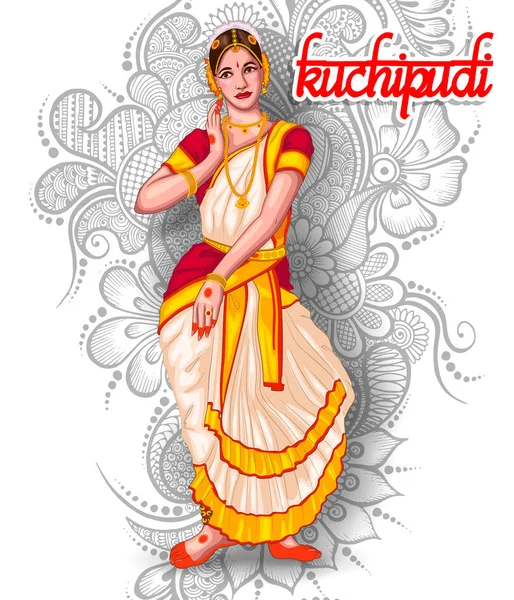 Illustration Danse Indienne Kuchipudi Forme — Image vectorielle