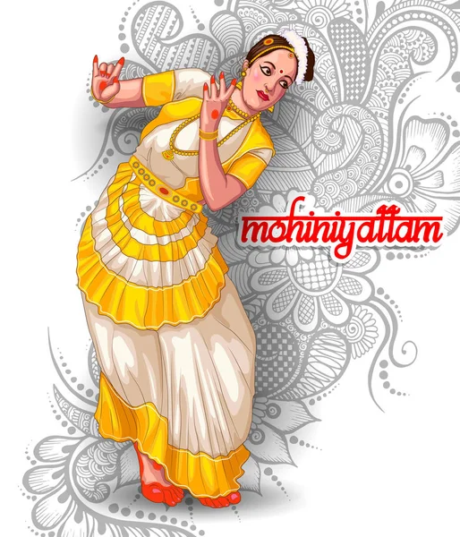 Ilustración Mohiniyattam Indio Forma Danza — Vector de stock