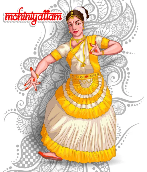 印第安 Mohiniyattam 舞蹈形式的例证 — 图库矢量图片