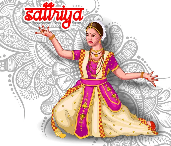 Ilustración Forma Danza Sattriya India — Vector de stock