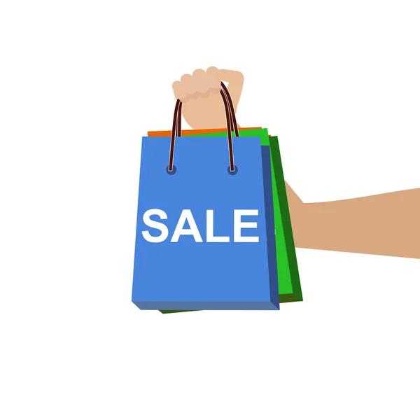 Mão segurando sacos de compras para promover vendas — Vetor de Stock