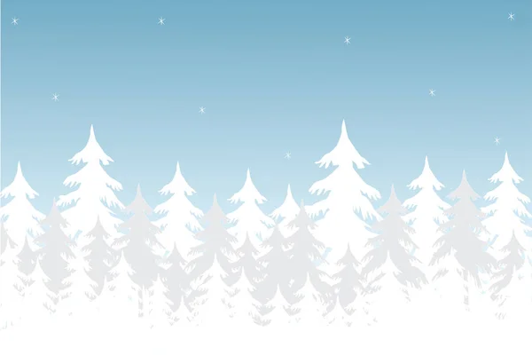 Jehličnatý les. Zimní horské vánoční krajina s jedle stromy, silueta a sněhové vločky. Vektor — Stockový vektor