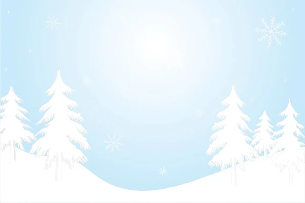 Montaña de invierno Paisaje navideño con silueta de abetos y copos de nieve. Vector — Vector de stock
