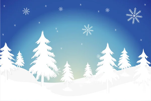 Montaña de invierno Paisaje navideño con silueta de abetos y copos de nieve. Vector — Vector de stock