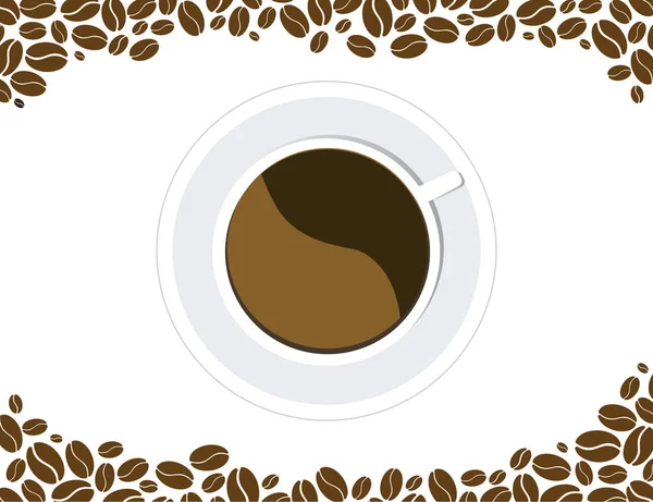 Los granos de café en la taza de café sobre blanco. Vector EPS 10 — Vector de stock
