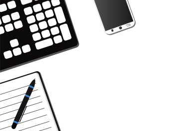 Masaüstü, bilgisayar, klavye, notebook, telefon ve kalem