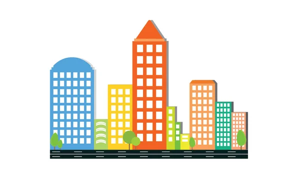 Moderno colorido (multicolorido) skyline cidade no fundo branco. Conceito de negócio imobiliário. Ícone do horizonte da cidade . — Vetor de Stock