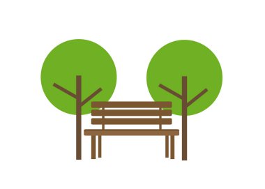 Bir ahşap Bank ve iki ağaç simgesi. Park ve dinlenme
