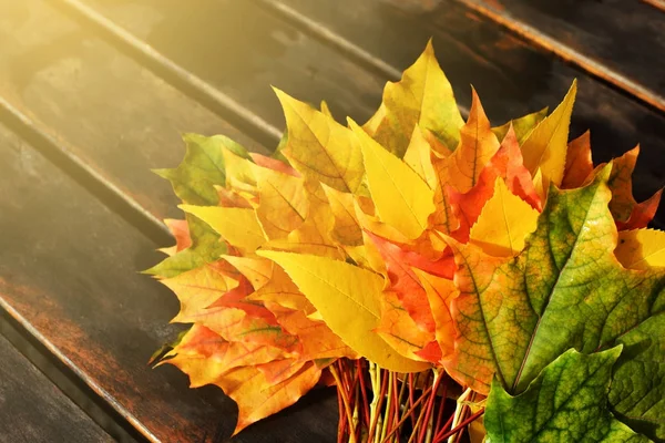Belles feuilles d'érable d'automne sur un fond en bois — Photo