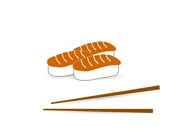 Sushi Und Rolle Mit Essstäbchen Auf Weißem Hintergrund Farbvorlage Logo — Stockvektor