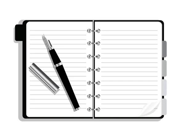 Откройте Ноутбук Спиралью Закладками Ручкой Белом Фоне Значок Организатора — стоковый вектор