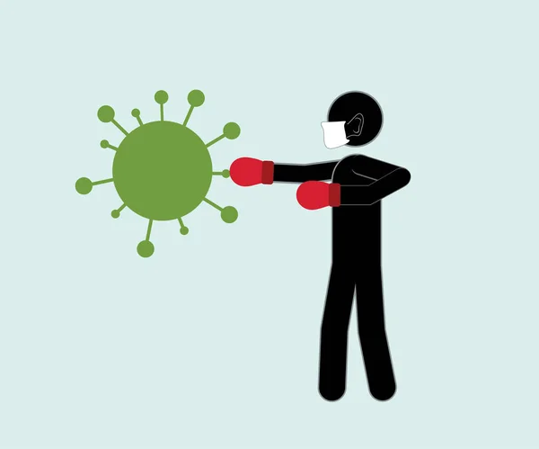 Homem Luvas Boxe Ataca Luta Uma Bactéria Vírus Medicina Saúde —  Vetores de Stock