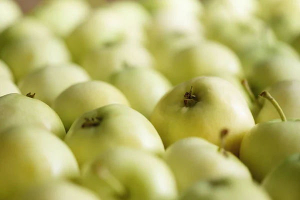 Vista dall'alto della mela verde. Sfondo, concetto, spazio di copia, macro — Foto Stock