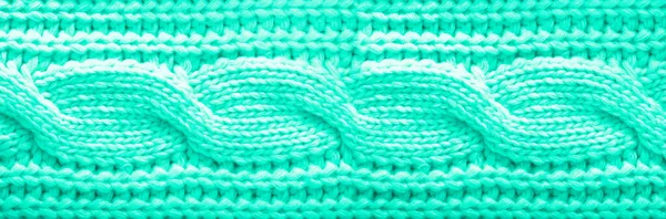 Textura tejida. Patrón de tela hecha de lana en color menta. Fondo, espacio de copia. Color verde y turquesa de moda . —  Fotos de Stock