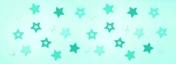 Festlig abstrakt bakgrund med stjärnor i mintfärg. Trendig grön och turkos färg. Textur för nyår, födelsedag, baby shower party. Kreativt mönster. Banderoll — Stockfoto