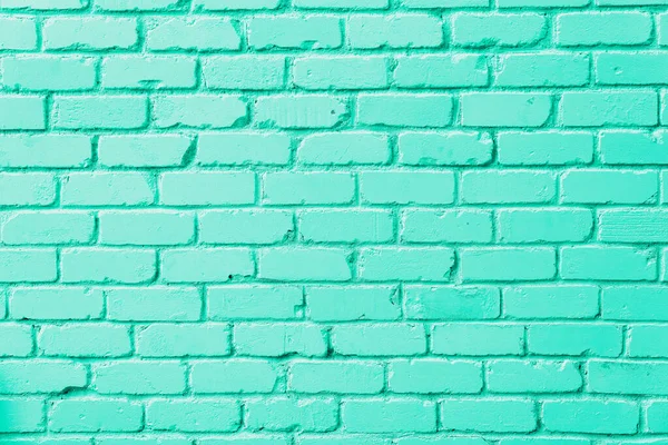 Mint brick wall texture. Background with copy space for design. Trendy green and turquoise color. — Stock Photo, Image