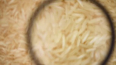 Beyaz çiğ organik basmati pirinç dönüş arkaplanı. Yemek malzemesi geçmişi. Üst görünüm, sağlıklı yaşam tarzı konsepti.