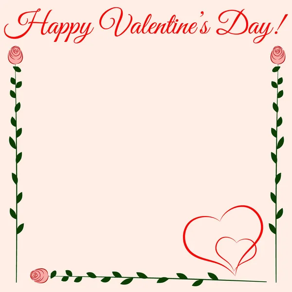 Happy Valentine's Day! Red roses and heart. Space for your text. — Stock Photo, Image
