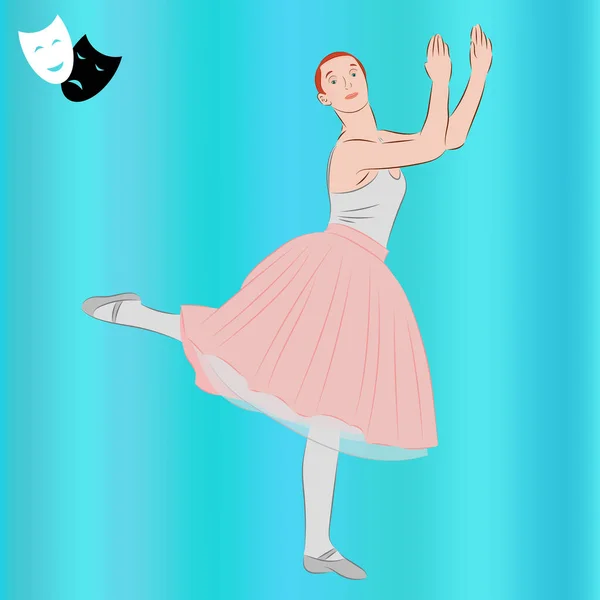 Bailarina. Bailarina de ballet y máscaras teatrales. Bailarina en tutú clásico. Ilustración vectorial . — Archivo Imágenes Vectoriales