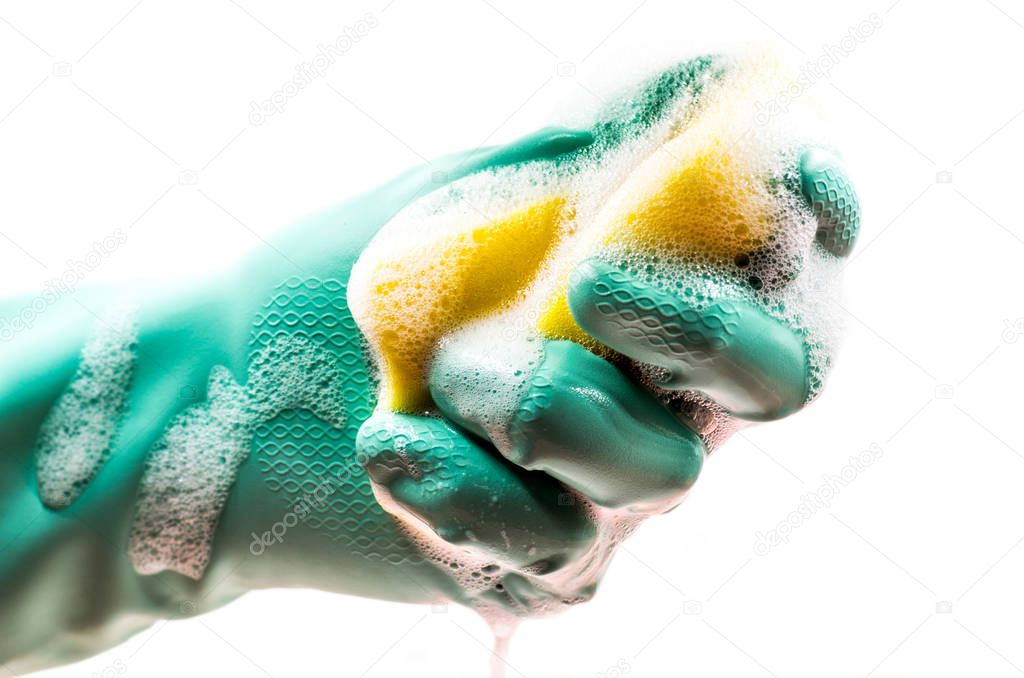 foamy cleaning sponge in a hand