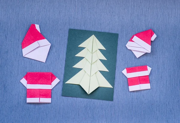 파란색 배경, 크리스마스 종이 접기 공예 — 스톡 사진
