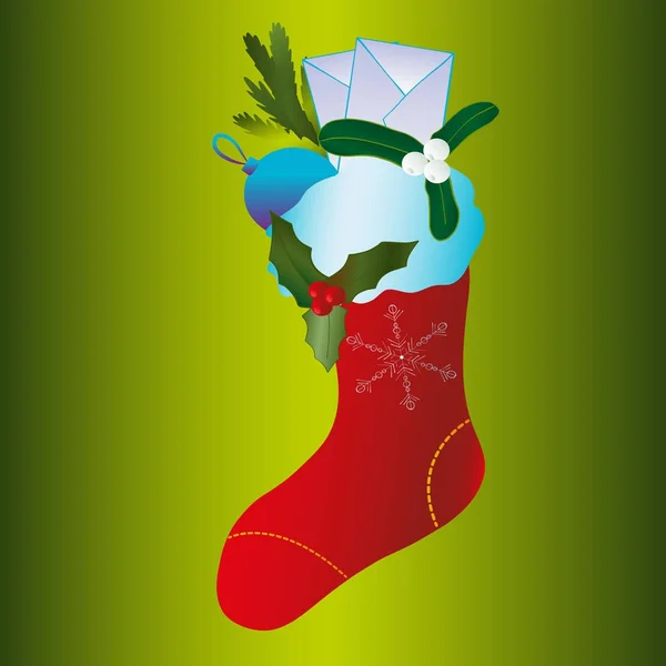 Velké Vánoční punčocha s dárky, ozdoby a dopisy — Stockový vektor