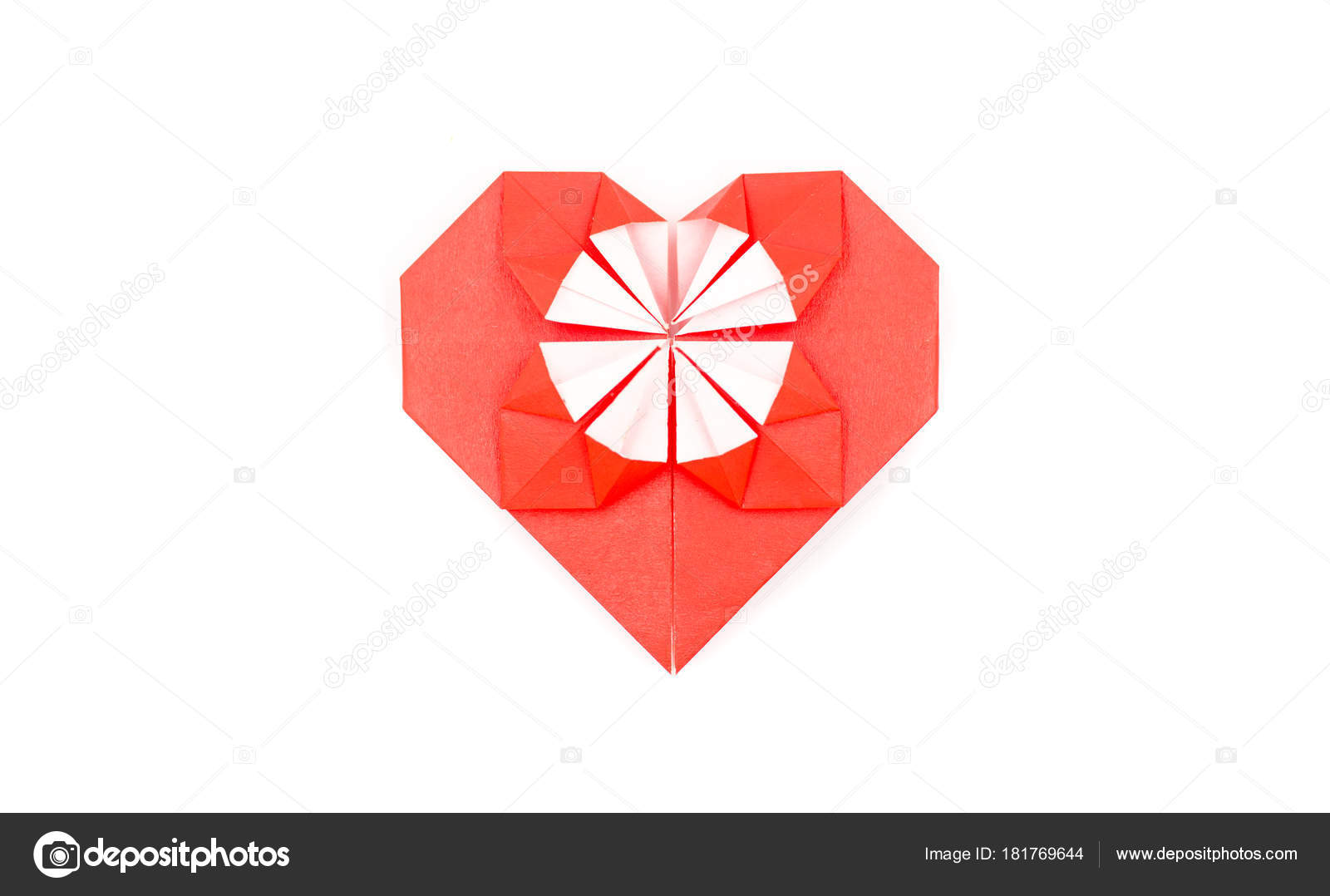 Ein Rot Weißes Papier Herzen Origami Basteln Isoliert Auf