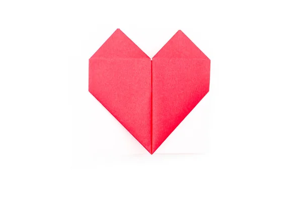 One red paper hearts origami crafts isolated on white — Stock Photo, Image