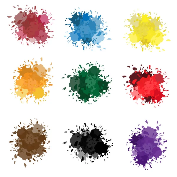 Conjunto vectorial de salpicaduras de tinta de colores, manchas de tinta. Colección de salpicaduras . — Vector de stock