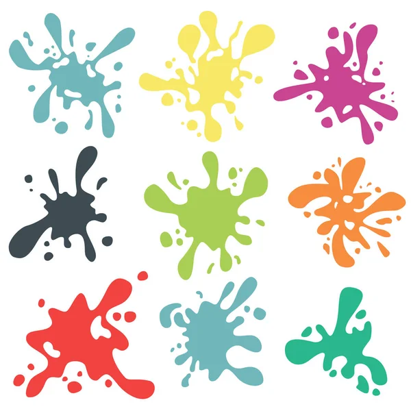 Colorful paint blots or splashes vector. Drops and stains. Paint splash or splat, splattered ink, dirty blots artistic elements. — Stock Vector