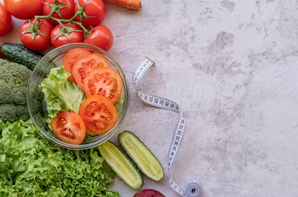 Dieta Saludable Verduras Frescas Ensalada Para Una Dieta Saludable Con — Foto de Stock