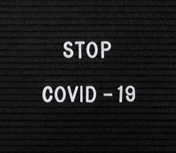 Coronavirus Och Stanna Hemma Beställning Orden Stop Covid Svarta Filttttavlan — Stockfoto