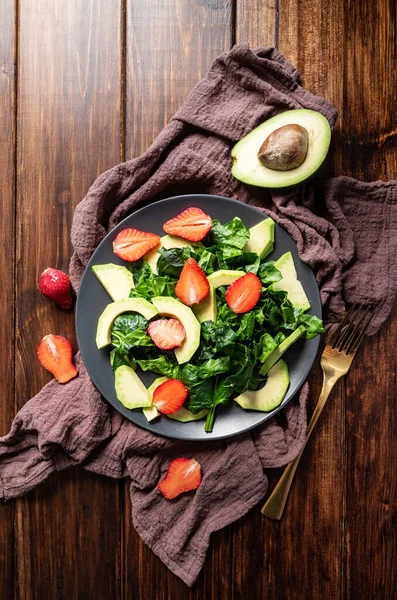 Dieta Cetogênica Comida Vegan Conceito Alimentação Saudável Abacate Espinafre Salada — Fotografia de Stock