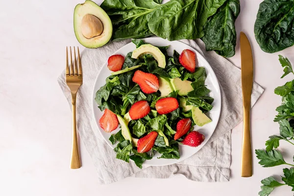 Dieta Cetogênica Comida Vegetariana Conceito Alimentação Saudável Abacate Espinafre Salada — Fotografia de Stock