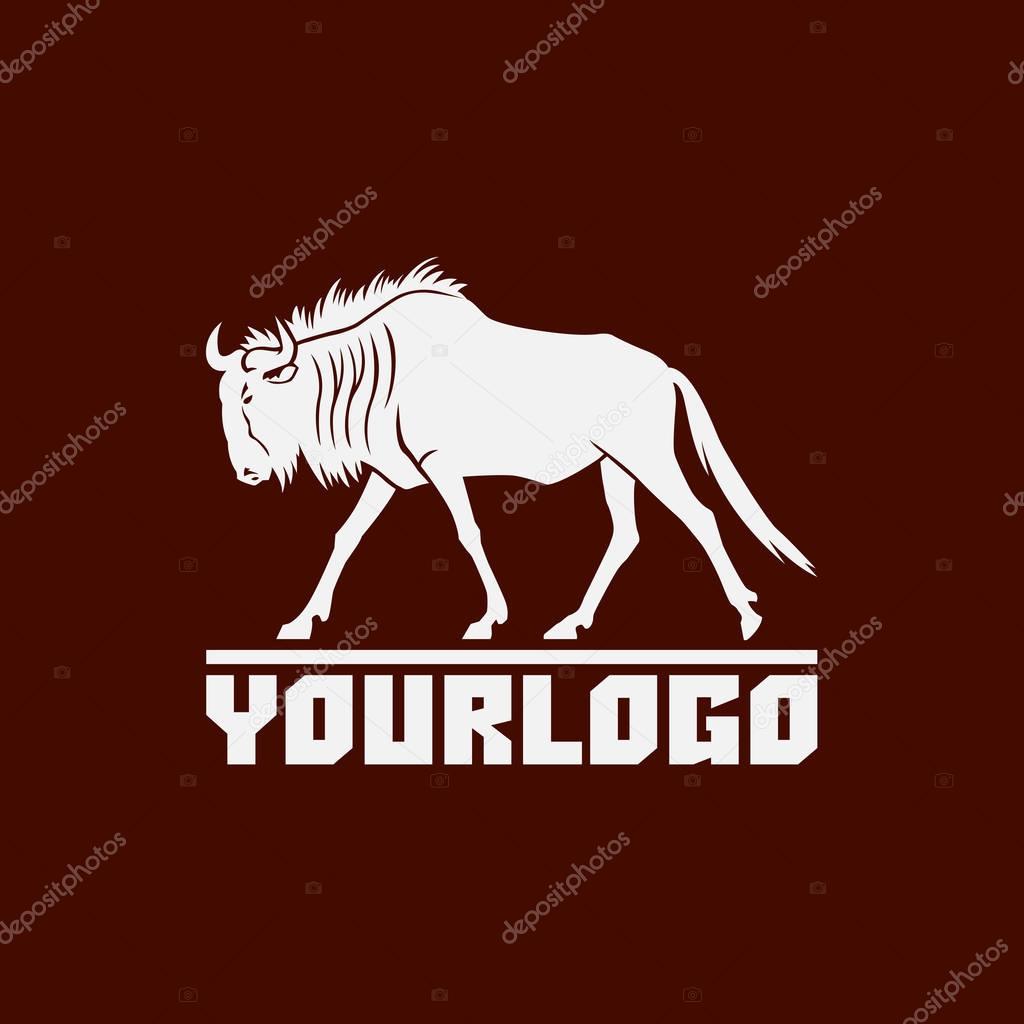 wildebeest logo sign vector illustration on brown background