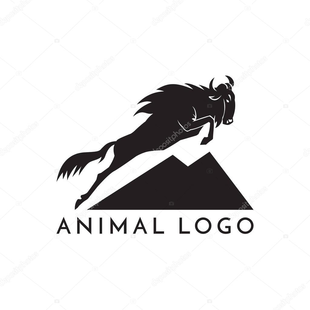 wildebeest jumping logo sign vector illustration on white backgr