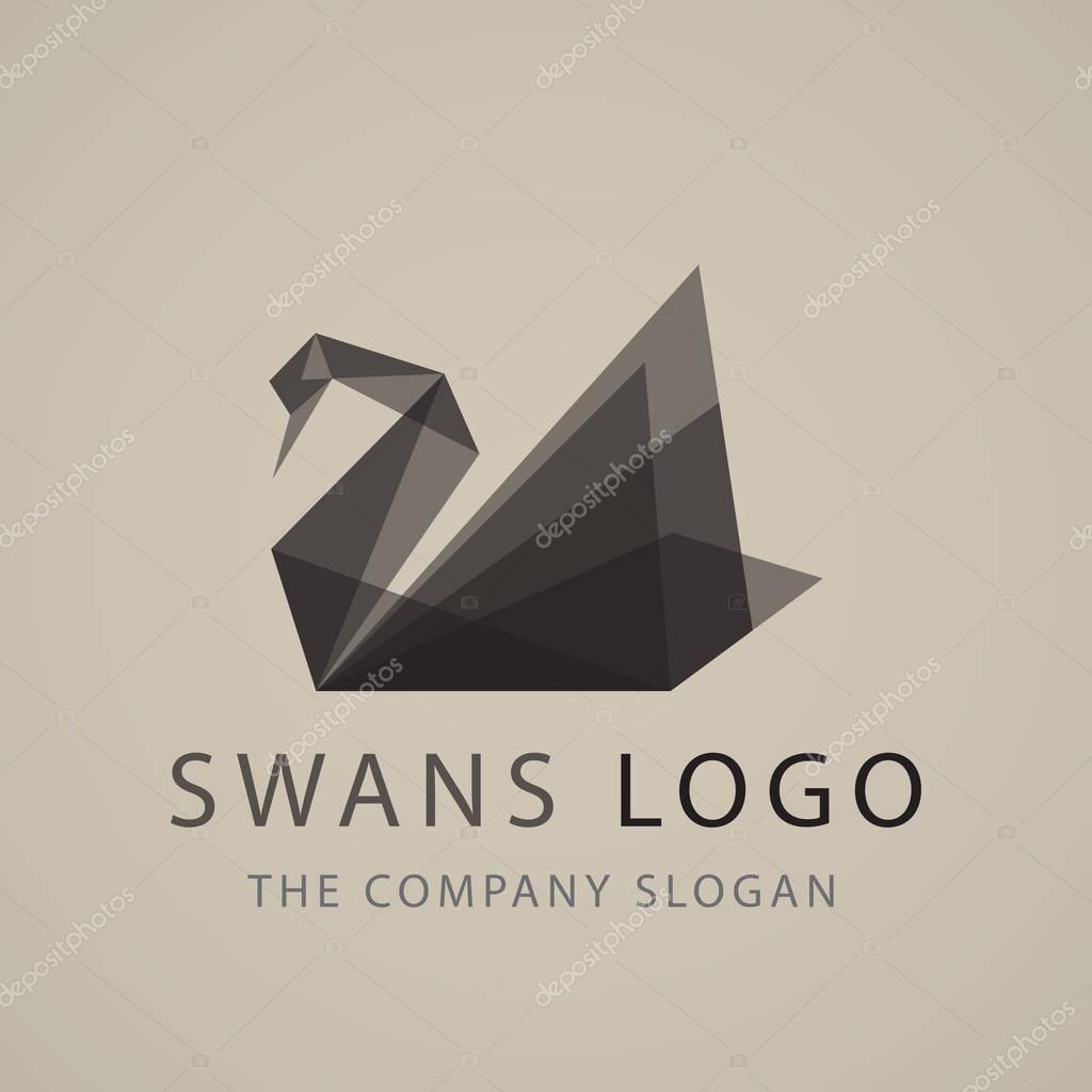 White swan on wave logo sign emblem on dark blue background vector illustration