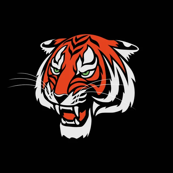 Tiger ruggente testa logo segno emblema vettoriale illustrazione — Vettoriale Stock