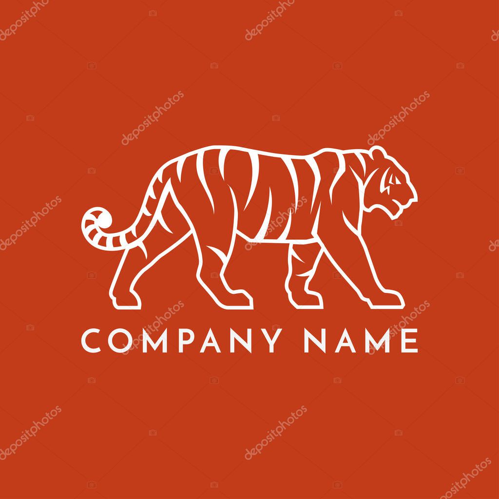 Tiger line logo icon sign vector illustration on orange background