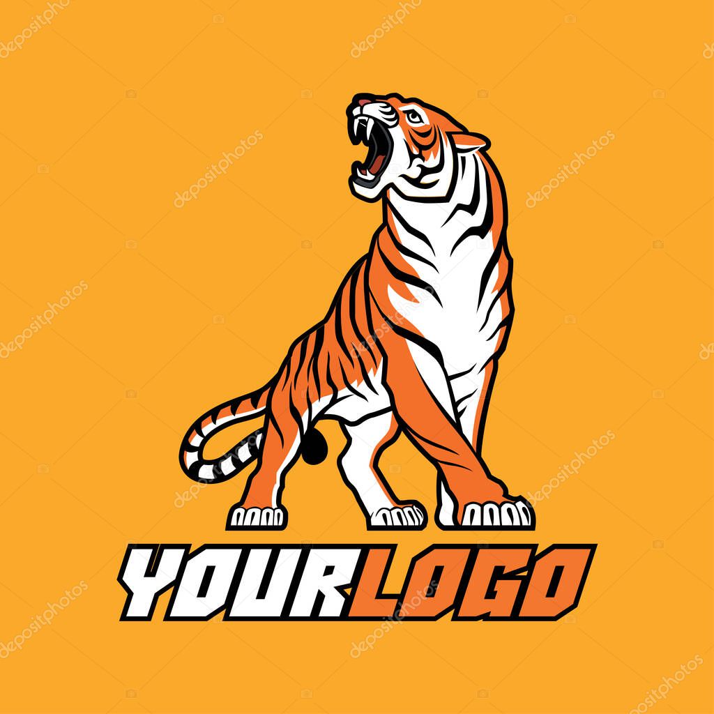 Tiger logo sign emblem vector illustration on yellow background