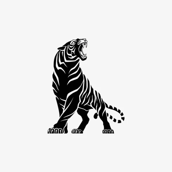 Tigre rugindo logotipo sinal emblema vetor ilustração —  Vetores de Stock