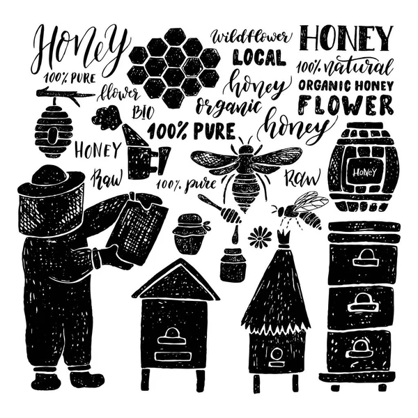 Handgezeichnetes Honigset. — Stockvektor