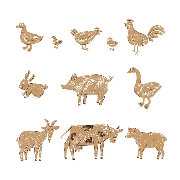 Animaux de ferme tirés à la main . — Image vectorielle