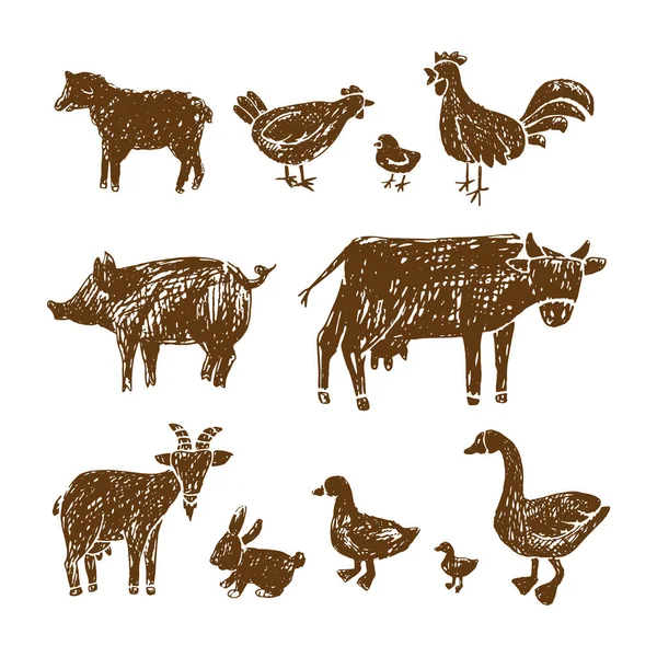 Farm hand drawn animals. — Stock Vector