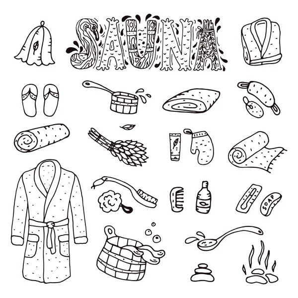 Objetos de sauna desenhados à mão — Vetor de Stock