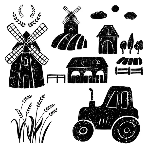 Yel değirmeni, buğday, çiftlik, traktör.