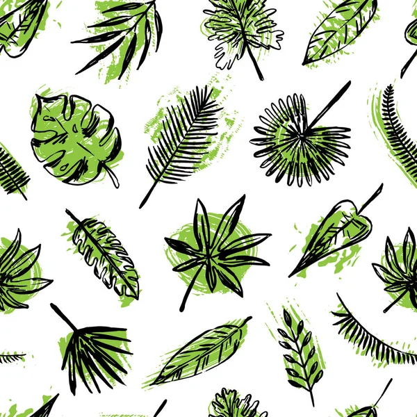 熱帯の葉のシームレスなパターン. — ストックベクタ