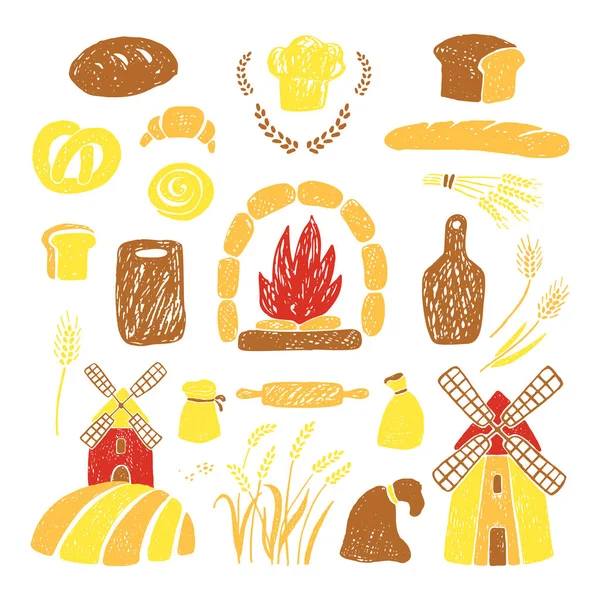 Illustratie van bakkerijproducten, windmolens. — Stockvector